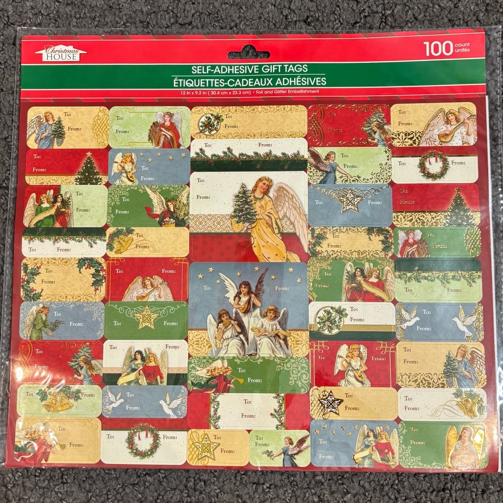 Christmas House 100 Self Adhesive Gift Tags New Angel